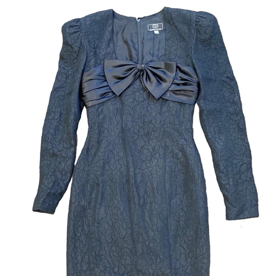 Винтажный Carolina Herrera платье размер 4 черный длинным рукавом коктейль 80-х бант - Изображение 3 из 4