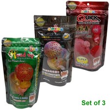 Fish Food OKIKO Flowerhorn Set of Head Huncher,Platinum,Quick Red Size M 100 gx3