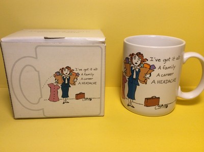 1987 Shoebox Greetings Mug I've got it all: A family A career A HEADACHE NIB