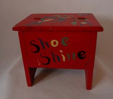 VTG FOLK ART PAINTED SHOE SHINE BOX PRIMITIVE CHIC