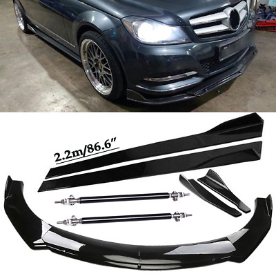Front Rear Bumper Lip Spoiler Body Kit Splitter Side Skirt For Bens Glossy Black
