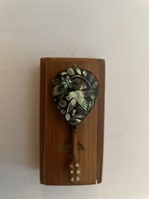 Miniature Handcarved Banjo Wood & Mother of Pearl in Slide Box