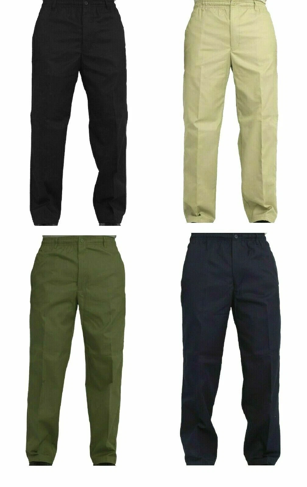 MENS ELASTICATED RUGBY TROUSERS ADJUSTABLE WAIST CASUAL SMART WORK PLAIN PANTS