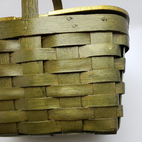 Vintage 1970's Decoupage Woven Wood Basket Purse Sewing Blue Birds Floral Green - Picture 12 of 24