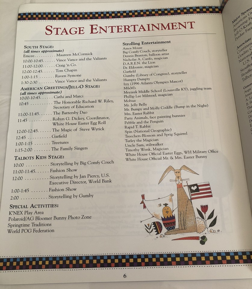 vintage Easter At The White House Program 1995 Bill Clinton