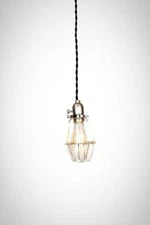 Vintage Industrial Silver Cage Light - Minimalist Bare Bulb Pendant Light