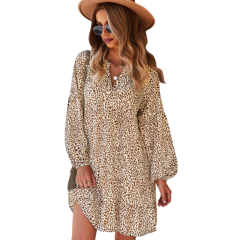Women's Dress Loose Summer Leopard Print Long Sleeved Casual Vacation Dress