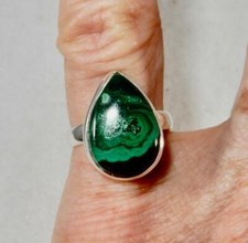 Azurite/Malachite Small Teardrop Ring Sterling Silver Size 6 For Confidence