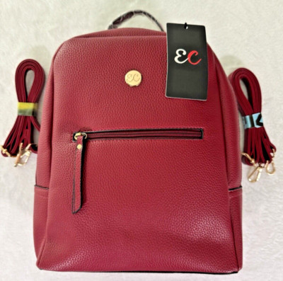 EC Ella Charles Pebbled Leather Backpack Burgundy/Red NWT Pockets Lined