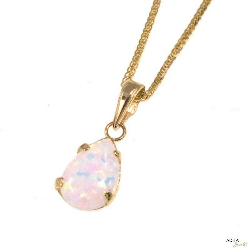 Encantador collar delicado chapado en oro de 14 k con gota de lágrima de ópalo blanco de 5,50 quilates Foto 4 de 4