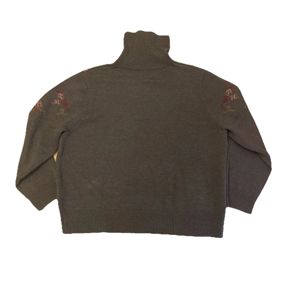 Suéter de lã merino PENDELTON marrom com flores 3X - Imagem 2 de 4