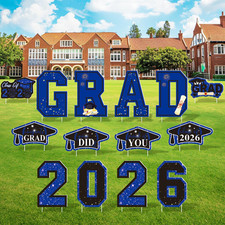 Graduation Yard Signs Class of 2026, 14 PCS Large Blue Graduation Yard Decoratio