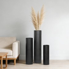 Extra Large Black Floor Vases Set of 3-70/55/40 cm Black Metal Cylinder Vases f