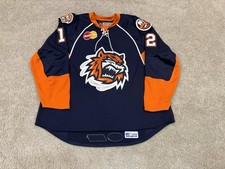 Bridgeport Sound Tigers 07/08 MIC Game Worn Used AHL Jersey 58 Islanders Okposo