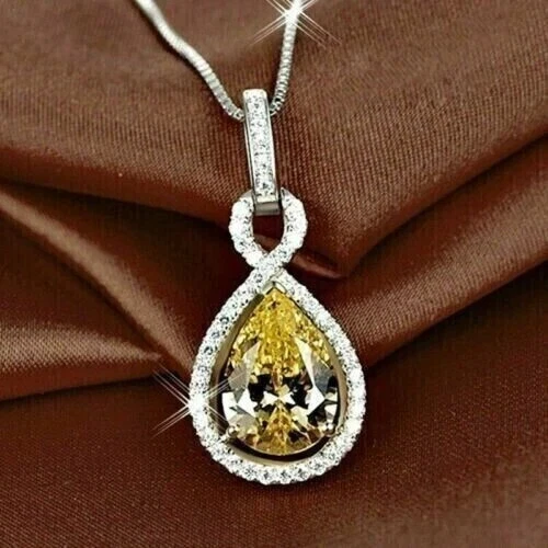 Colgante infinito para mujer de citrino creado en laboratorio corte pera de 3 quilates enchapado en oro blanco de 14 quilates Foto 4 de 4