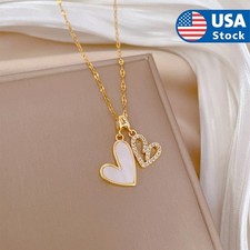 Gift-Ready Heart Necklace Titanium Steel Charm Double Heart Pendant for Women