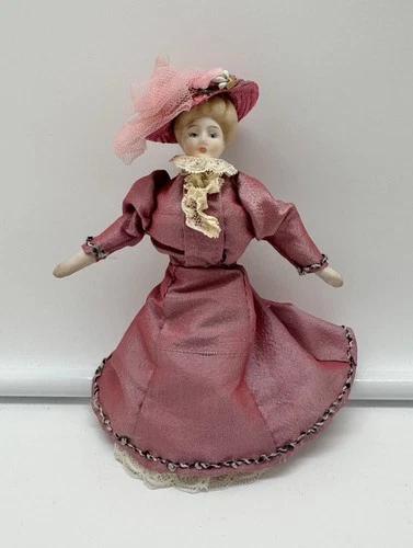 Vintage Artisan Dollhouse Doll Victorian Woman Mother Porcelain Bisque Japan 6in