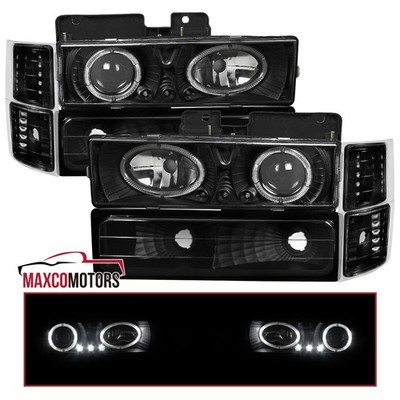 Black Projector Headlight+Corner+Bumper Fits 94-98 Chevy C10 C/K 1500 2500 Tahoe