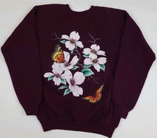 Vintage 80s Butterfly Flower Art Print Sweatshirt USA Made Nature Outdoor 1980s