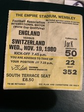 England V Switzerland World Cup Qualifying Match ticket, Nov 23rd 1980 Good Cond
