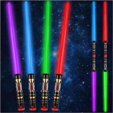 4 Pack 4 Colors Light up Sword Retractable Saber with FX Sound, Double Bladed Sa