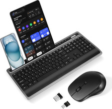 Wireless Keyboard Mouse Combo Ergonomic Full Size Silent USB-A/USB-C w/ Holder