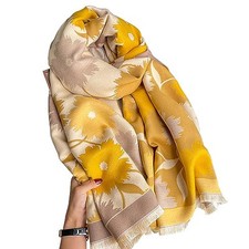 Women's Blanket Chunky, Pashmina Shawls Wraps Oversized Beige Yellow-flower