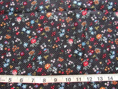 1 yd 100% Cotton Fabric ''Flower Showers'' by Concord House Black with Flowers