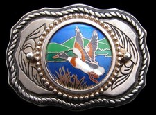 JK08144 GREAT 1970s VINTAGE WESTERN STYLE FLYING DUCK SILVERTONE BELT BUCKLE
