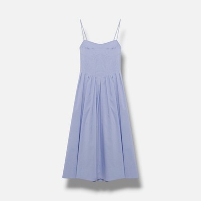 SIMKHAI Women's Blue Kittiya Poplin Pleated Bustier MIDI Dress Size 8