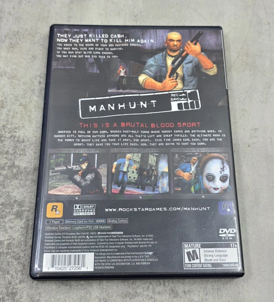 Videojuego Manhunt Sony PlayStation 2 sin manual probado funciona Foto 2 de 4