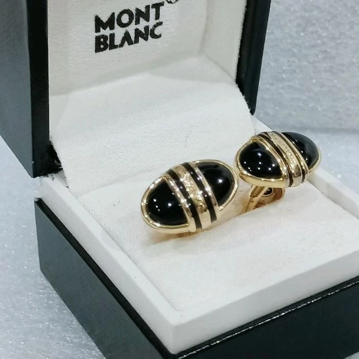 Auténtico Par de Gemelos Montblanc Chapados en Oro Negro Ónix Forma Ovalada VP445 Foto 2 de 4