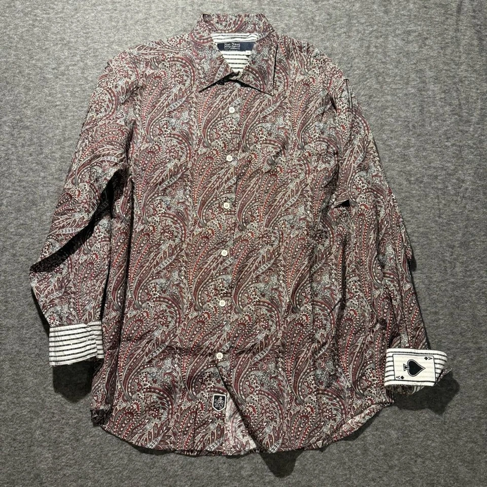 Nat Nast Dress Shirt mens M red paisley floral Ace Contrast Cuff button up nice! - Image 2 of 4