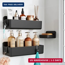 Shower Caddy 3-Pack, No-Drill Adhesive Shelves with 4 Hooks for Bathroom, Rustpr