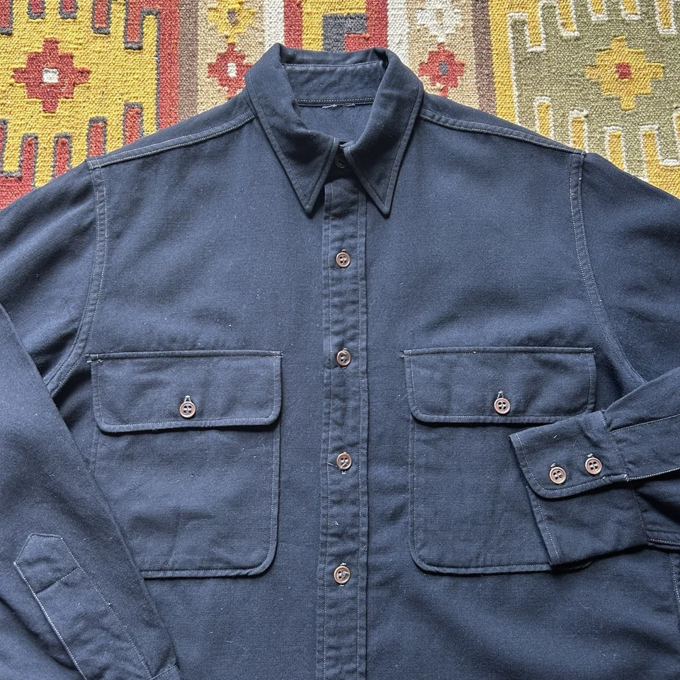 Camisa vintage años 40 50 lana Whipcord abotonada talla L/XL - negra Foto 2 de 4