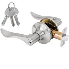 Keyed Door Lever, Door Handle with Lock and Key, 1 Pack Satin Nickel Entry