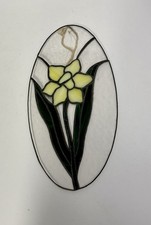 Vtg Daffodil Daisy Stained Glass Hanging Sun Catcher Clear Yellow Green 6 X 11.0