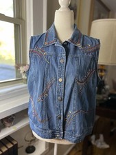 EMBROIDERED BUTTON UP DENIM VEST SOUTHWESTERN BOHO HIPPIE LARGE
