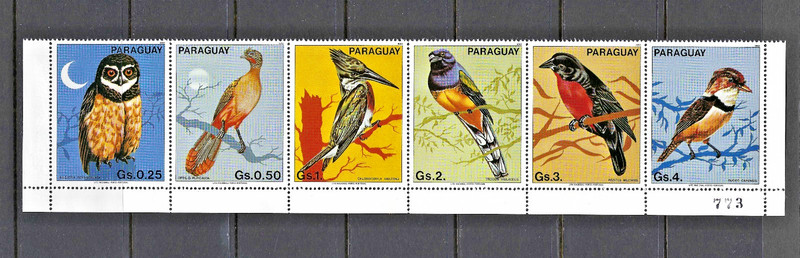 PARAGUAY 1983 #2091 strip of 6 #2092 sheet of 5 + 4 labels MNH Birds
