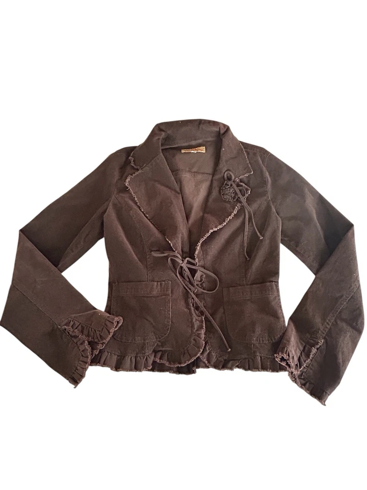 Blazer Paris Blues De Colección Y2K Pana Marrón Chocolate M/L Volantes Lorelai Gilmore Foto 3 de 4