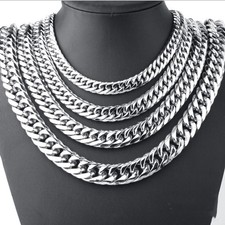 Fashion Men's Cuban Chain Silver Stainless Steel Necklace Punk Style Bracelet