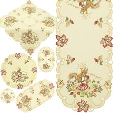 HERBST Tischdecke Tischläufer Deckchen Tischband BESTICKT Eichhörnchen Kürbis