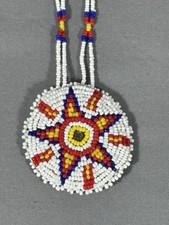 Handmade Native American Beaded Medallion 5 Point Star Leather Ethnic Pendant