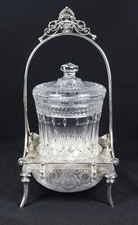 Antique James W. Tufts Victorian Pickle Castor + Bombay Crystal Jar Set