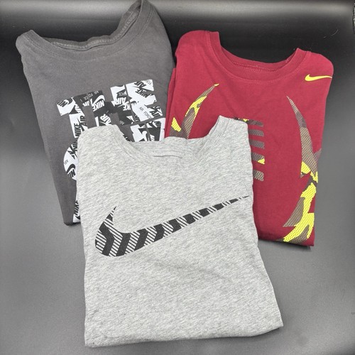 Nike Boys Long Sleeve T-Shirts Lot of 3 Cotton Gray Red Football Small Medium