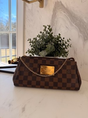 Louis Vuitton Eva Clutch Damier Ebene Brown Canvas Gold Chain