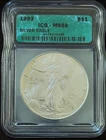 1993 ASE ICG MS69 American Silver Eagle 1 oz .999 Fine Silver $1 Coin.
