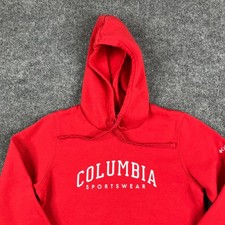 Columbia Hoodie Womens M Red Pullover Fleece Logo Spellout Outdoor Warm