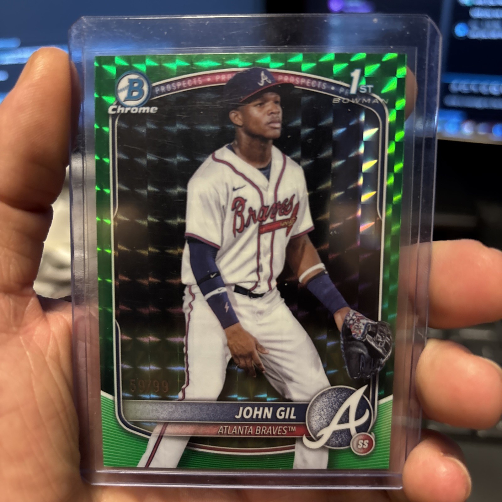 JOHN GIL 2025 Bowman Chrome #BCP-172 Braves 1st Green Geometric Refractor /99