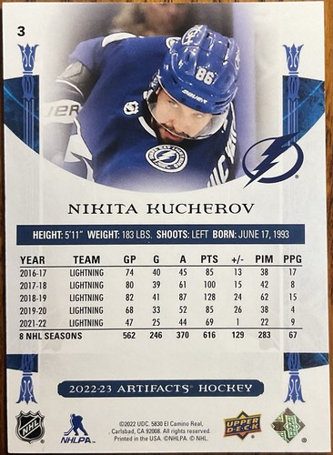 Artefactos rosa 2022-23 RARO Nikita Kucherov #3 Tampa Bay Lightning #’d 10/35 - Imagen 2 de 2